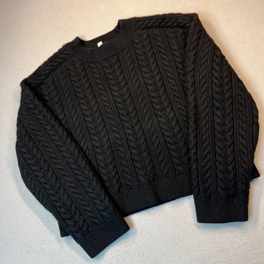 Aritzia Babaton Glory Merino Wool Cable Knit Sweater Womens S Black Quiet Luxury